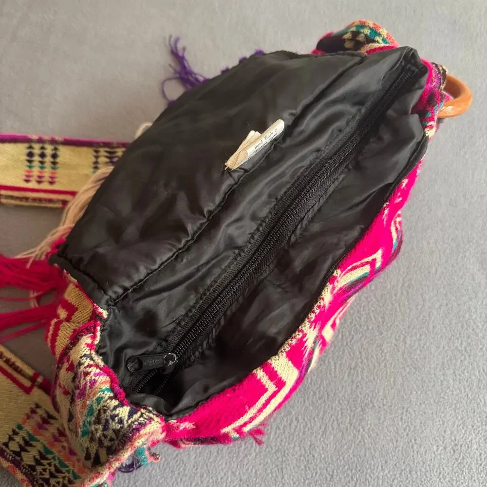 Handmade Artsy Boho Festival Fringe Crossbody Colorful‎ Bag Purse 100% Wool